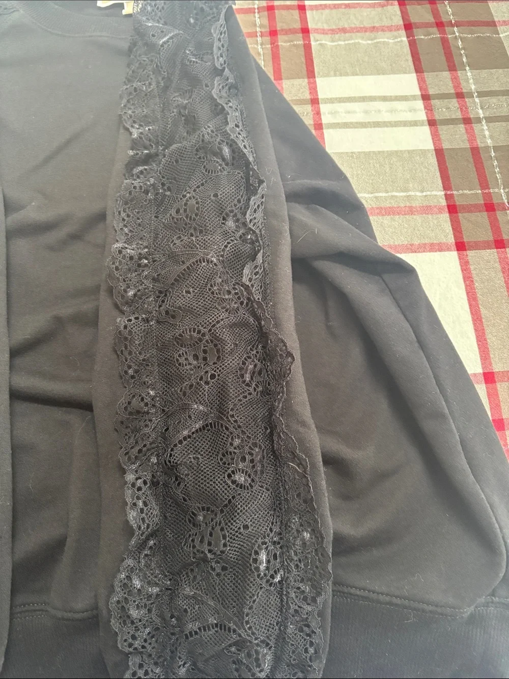 Michael Kors Black Lace-Trim Raglan Pullover